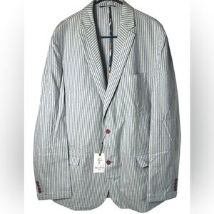 ROBERT GRAHAM BONDA BLUE WHITE THIN STRIPED STITCH SPORT COAT JACKET